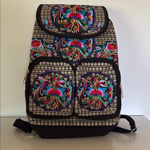 Handbags - Embroidered Boho backpack like new